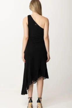 Twin-set Abito Longuette Monospalla con DrappeggiNERO