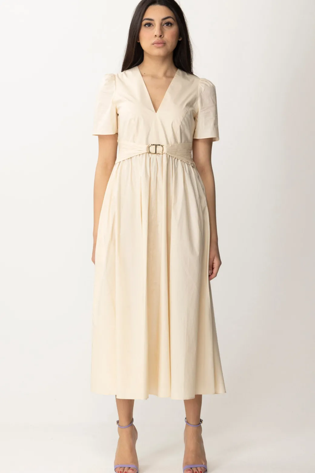 Twin-set Abito Longuette Maniche Corte In CotonePARCHMENT