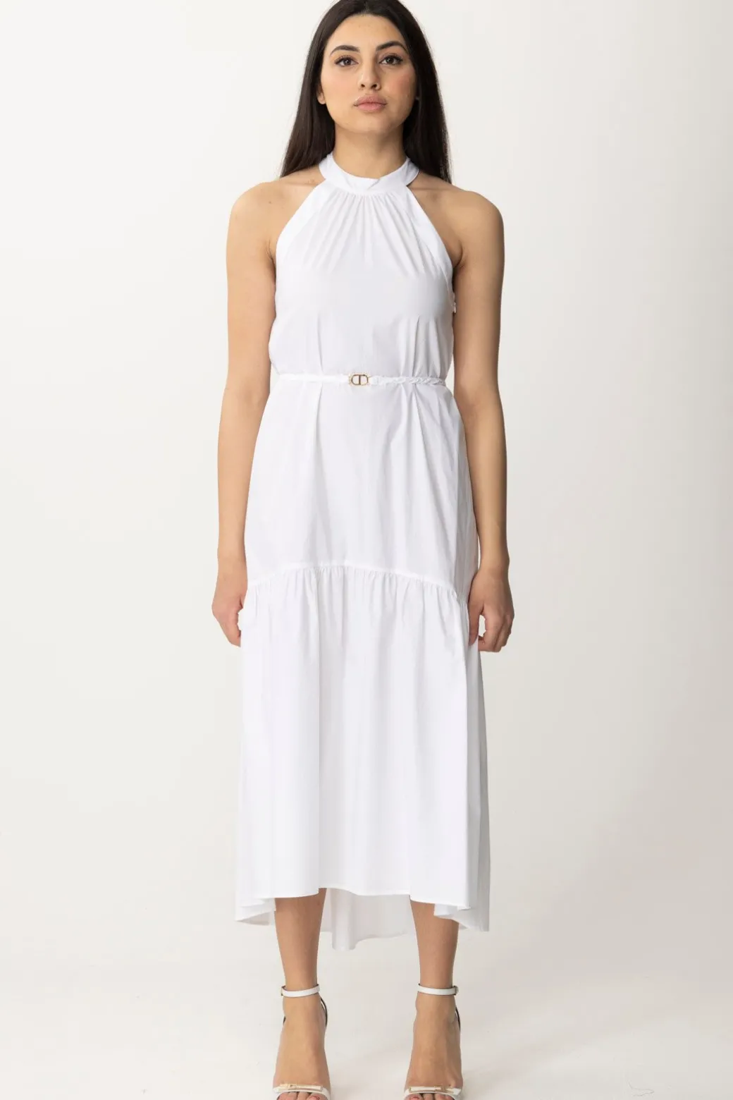 Twin-set Abito Lungo Asimmetrico In CotoneBIANCO OTTICO