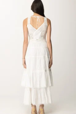 Twin-set Abito Lungo con Balze e PizzoBIANCO OTTICO