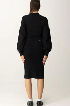 Twin-set Abito Lungo con Cintura LogataNERO