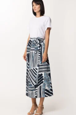 Twin-set Abito Lungo con Gonna StampataBIC.RIGHE/OTTICO