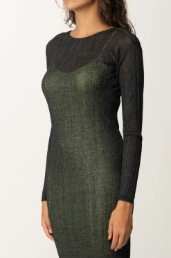 Twin-set Abito Lungo Fitted In Maglia a CostineBLACKENED PEARL