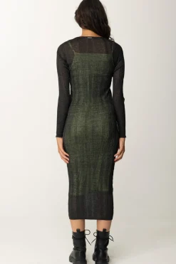 Twin-set Abito Lungo Fitted In Maglia a CostineBLACKENED PEARL