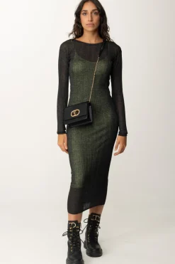 Twin-set Abito Lungo Fitted In Maglia a CostineBLACKENED PEARL