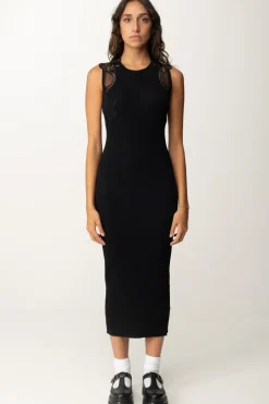 Twin-set Abito Lungo In Maglia con PizzoNERO