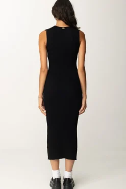 Twin-set Abito Lungo In Maglia con PizzoNERO