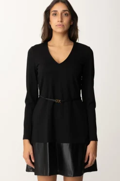 Twin-set Abito Lungo In Maglia con CinturaNERO