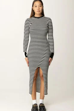 Twin-set Abito Lungo In Maglia a RigheBIC.NERO/NEVE