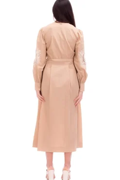 Twin-set Abito Lungo In Mussola con Ricami e CinturaCUBAN SAND