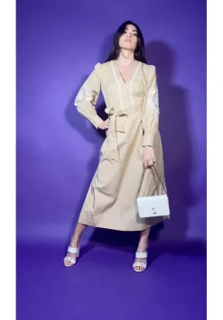 Twin-set Abito Lungo In Mussola con Ricami e CinturaCUBAN SAND