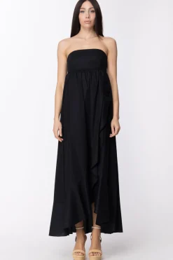 Twin-set Abito Lungo Scollo Retto e VolantNERO