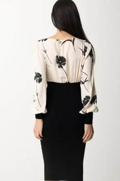 Twin-set Abito Midi con Stampa GarofanoBIC.NERO/ST.GAROFANO NERO/NEVE