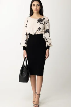 Twin-set Abito Midi con Stampa GarofanoBIC.NERO/ST.GAROFANO NERO/NEVE