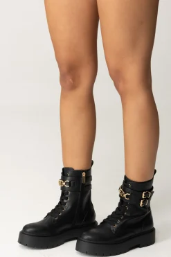 Twin-set Anfibi Stringati con Doppia FibbiaNERO