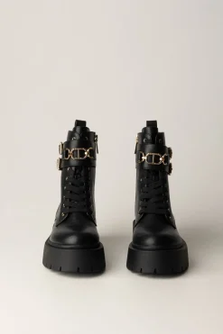 Twin-set Anfibi Stringati con Doppia FibbiaNERO