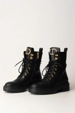 Twin-set Anfibi Stringati con Occhielli In MetalloNERO