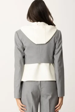 Twin-set Blazer Bimateriale con CappuccioBIC.GRIGIO MEL.MEDIO./MADREPER