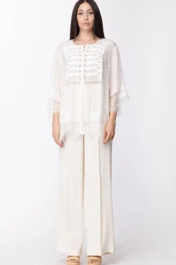 Twin-set Blusa Asimmetrica con Inserti In PizzoNERO