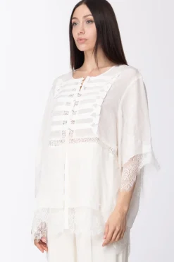 Twin-set Blusa Asimmetrica con Inserti In PizzoNERO