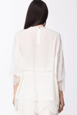 Twin-set Blusa Asimmetrica con Inserti In PizzoNERO