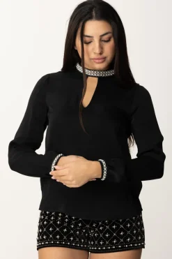 Twin-set Blusa con Strass e PerlineNERO