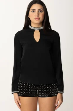 Twin-set Blusa con Strass e PerlineNERO