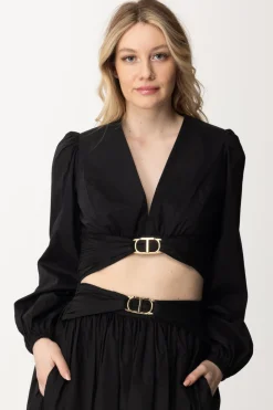 Twin-set Blusa Crop con Logo Oval TNERO