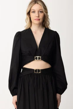 Twin-set Blusa Crop con Logo Oval TNERO