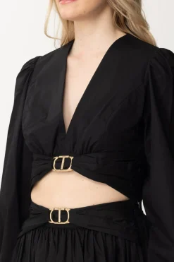 Twin-set Blusa Crop con Logo Oval TNERO