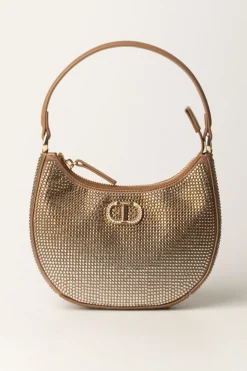 Twin-set Borsa Hobo Moon con Strass e LogoSANDY BROWN