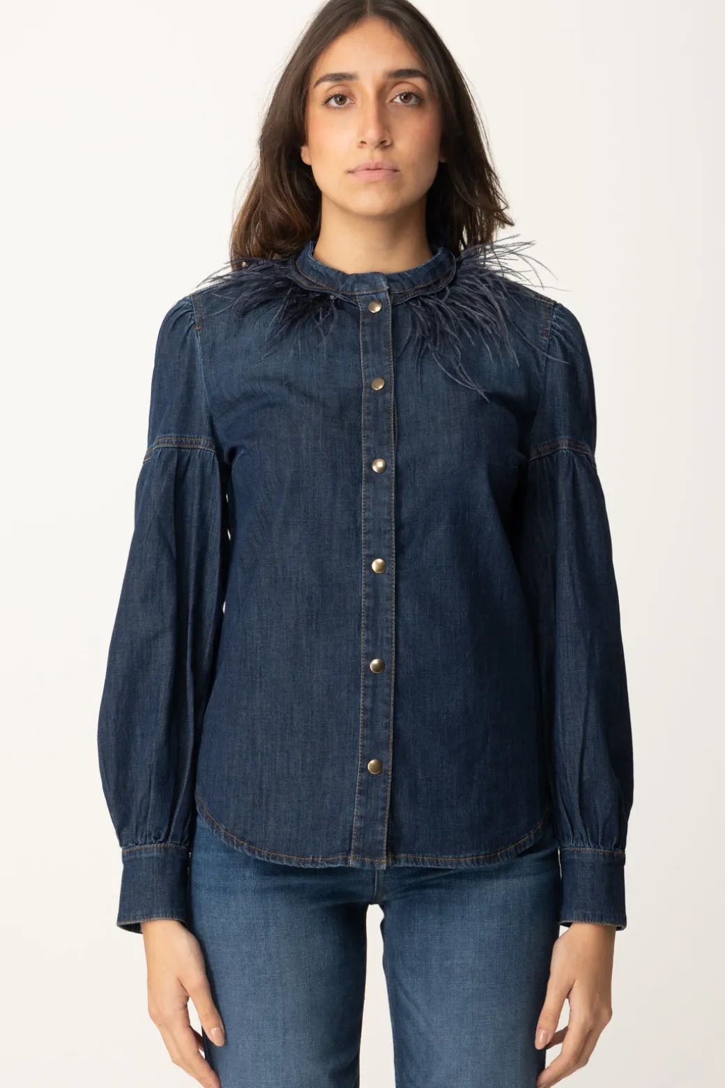 Twin-set Camicia In Jeans con PiumetteDENIM SCURO