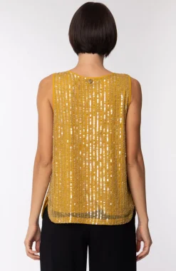 Twin-set Canotta Ricamata con Perle e PaillettesMIELE