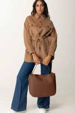 Twin-set Cappotto Caban In Panno con CinturaSANDY BROWN