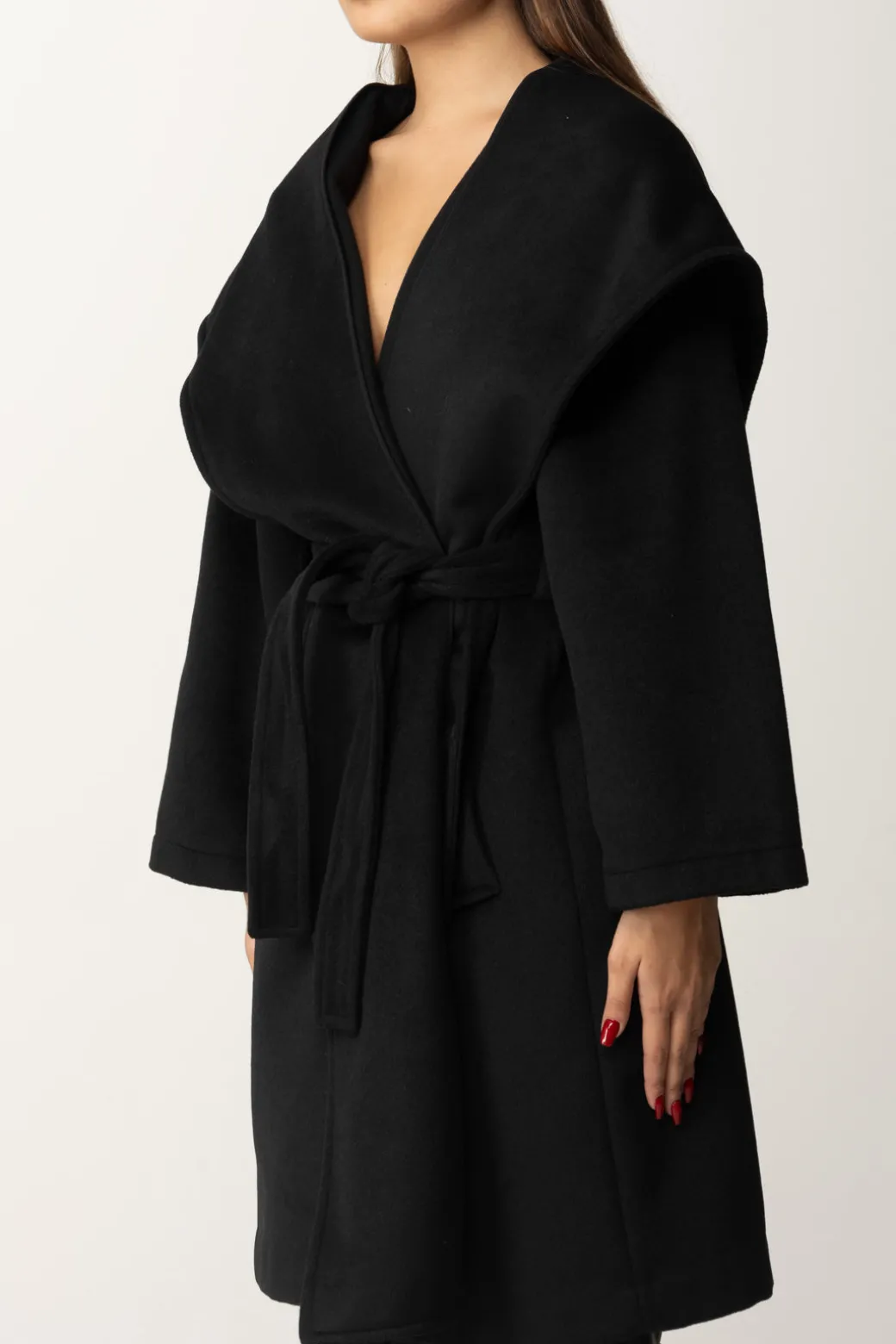 Twin-set Cappotto con Cintura e CappuccioNERO