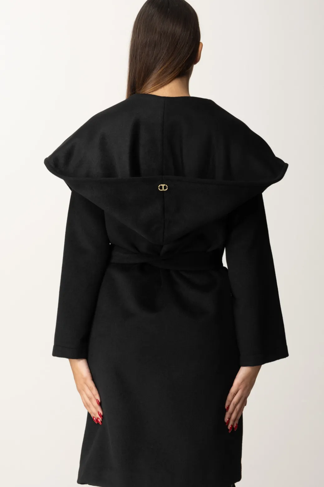 Twin-set Cappotto con Cintura e CappuccioNERO