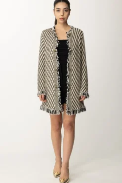 Twin-set Cappotto In Maglia a Righe con FrangeJACQUARD STRIPES NEVE/NERO/LUR