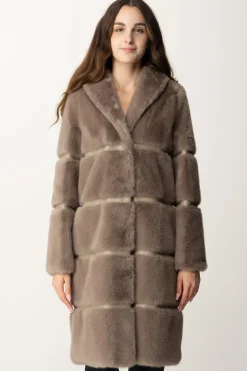Twin-set Cappotto Lungo In Faux Fur con IntarsiDARK TAUPE