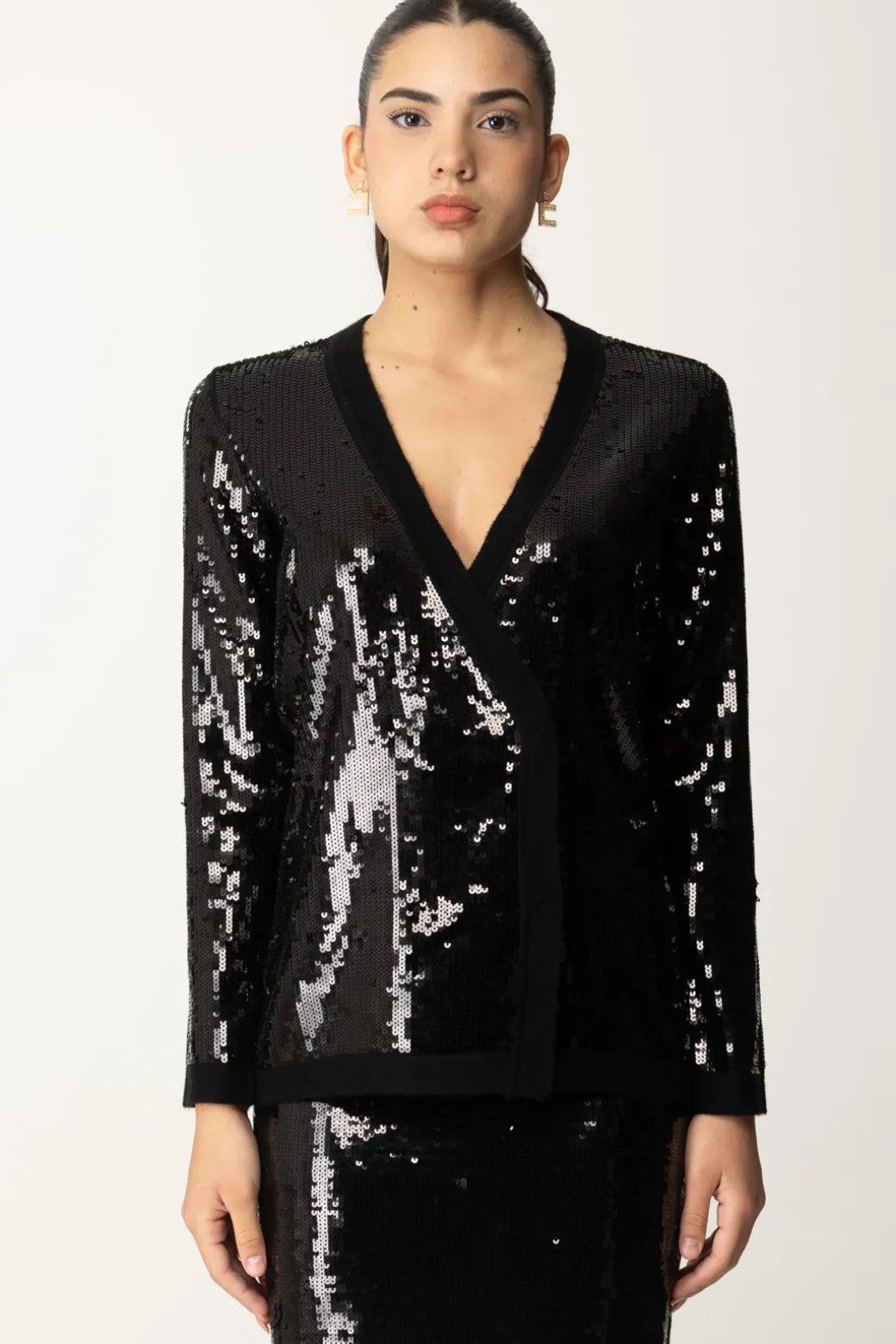 Twin-set Cardigan Doppiopetto Full PaillettesNERO