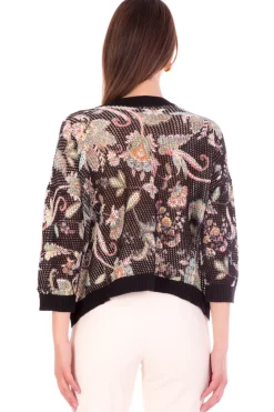 Twin-set Cardigan In Punto Rete Stampa FlorealeST.FIORE INDIANO NERO