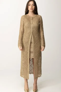 Twin-set Cardigan Traforato Lungo con LurexHAZELNUT CHIARO LUREX