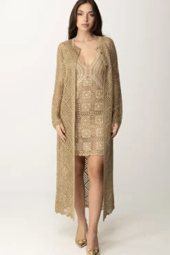 Twin-set Cardigan Traforato Lungo con LurexHAZELNUT CHIARO LUREX