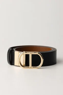 Twin-set Cintura Reversibile Sottile con Fibbia a ScattoBIC.NERO/CUOIO