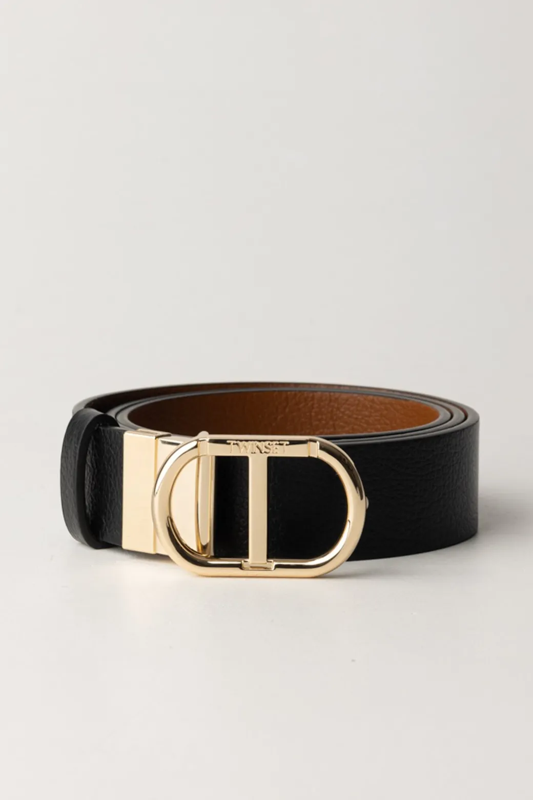 Twin-set Cintura Reversibile Sottile con Fibbia a ScattoBIC.NERO/CUOIO