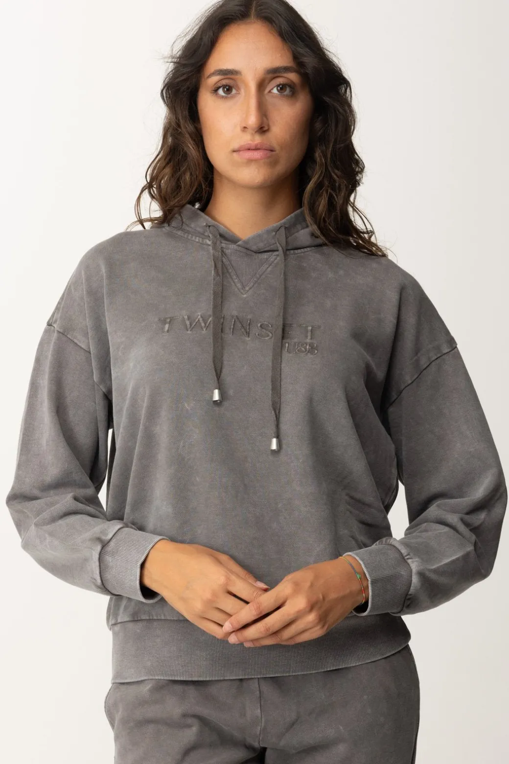 Twin-set Felpa con Cappuccio e Ricamo LogoBLACKENED PEARL