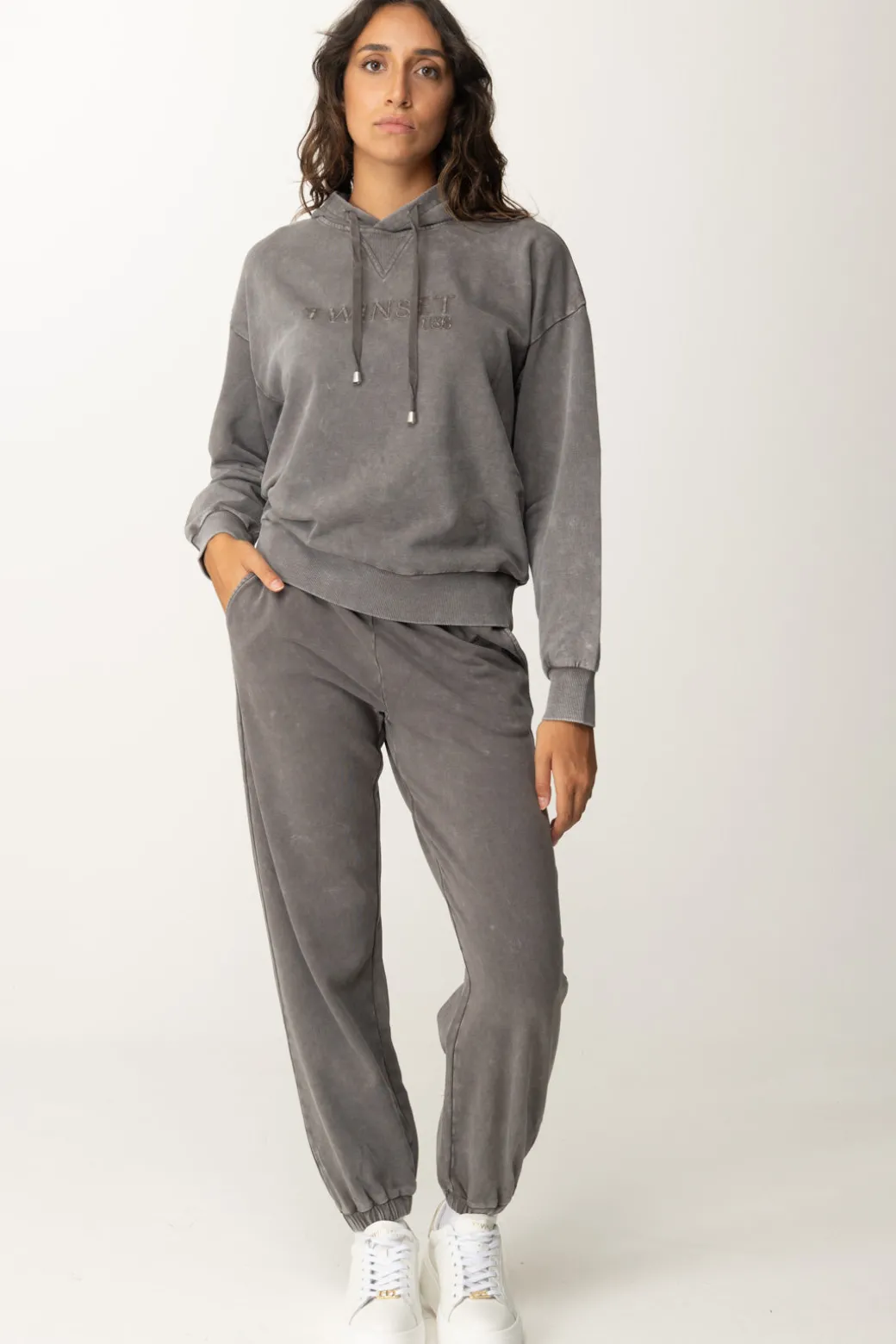 Twin-set Felpa con Cappuccio e Ricamo LogoBLACKENED PEARL