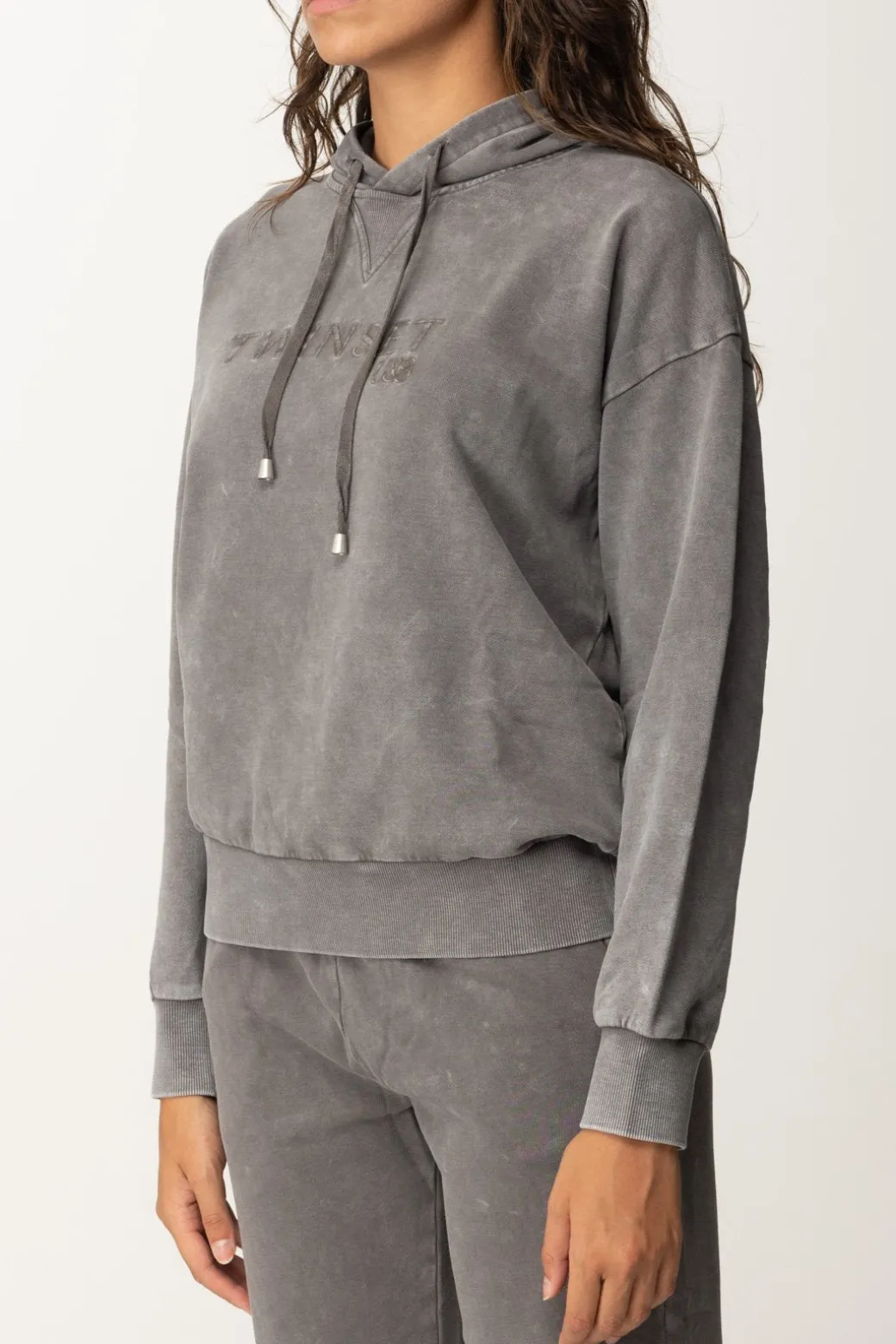 Twin-set Felpa con Cappuccio e Ricamo LogoBLACKENED PEARL