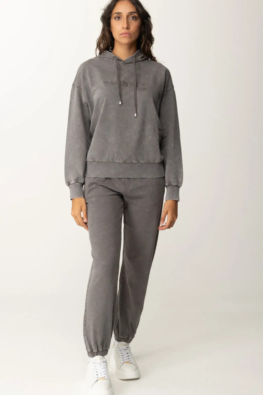 Twin-set Felpa con Cappuccio e Ricamo LogoBLACKENED PEARL