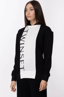 Twin-set Felpa con Stampa e CappuccioBIC.AVORIO/NERO