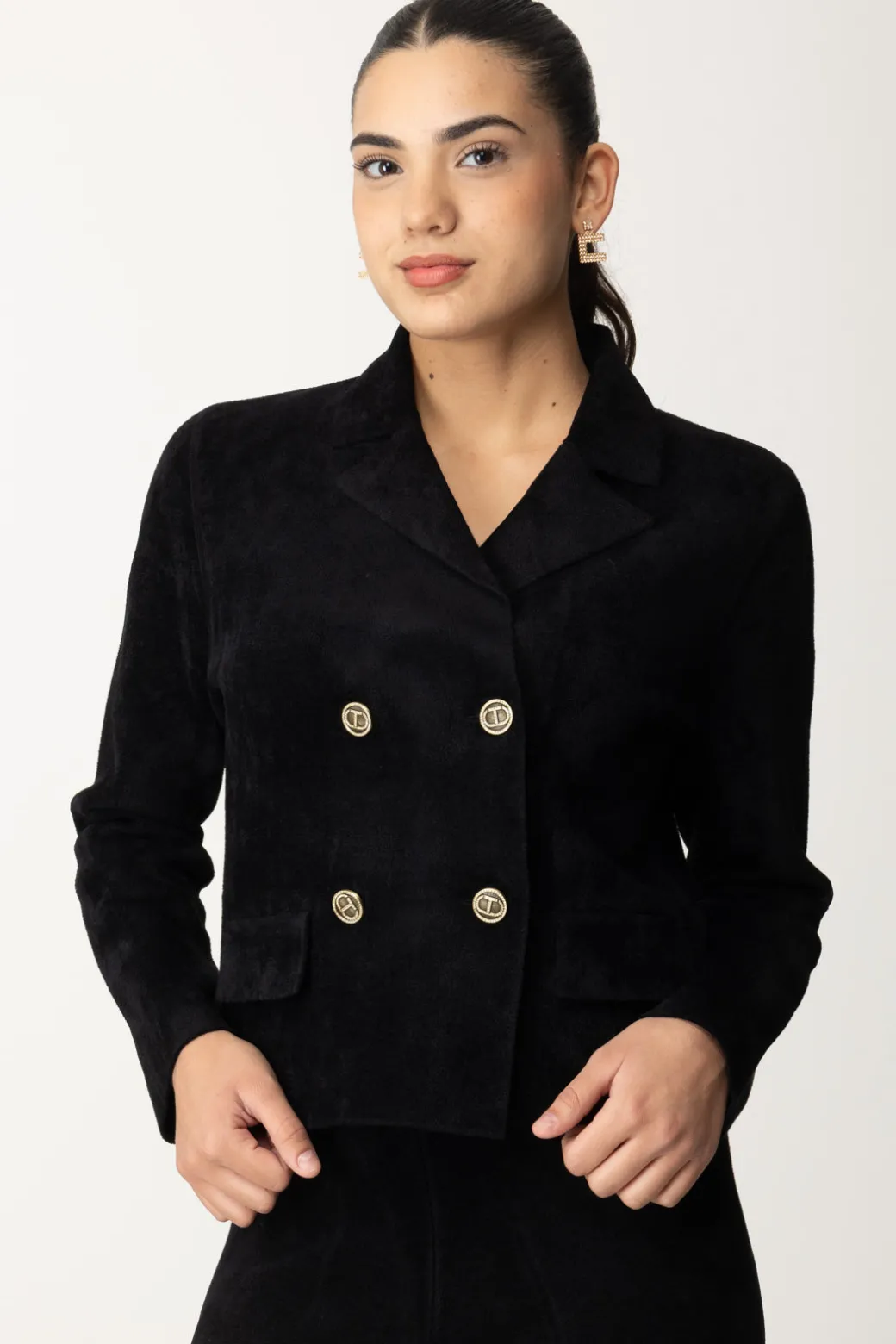 Twin-set Giacca Corta In Maglia con DoppiopettoNERO